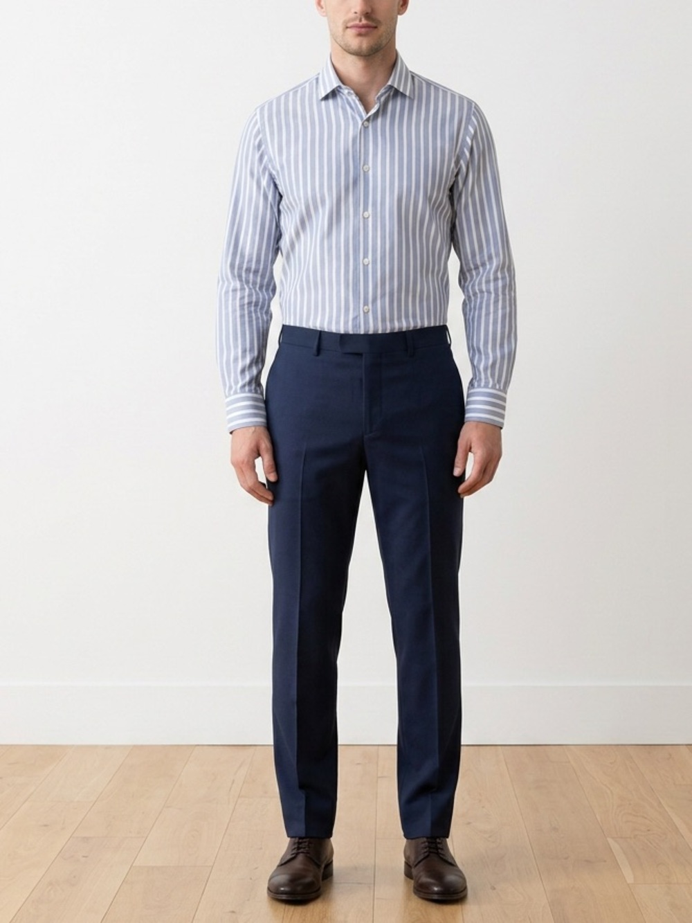Nordstrom Button-Up Dress Shirt  in White and Navy Striped